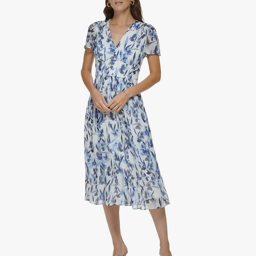 Floral Blue and White Dress